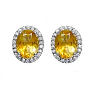 14K Genuine Citrine Halo post earrings